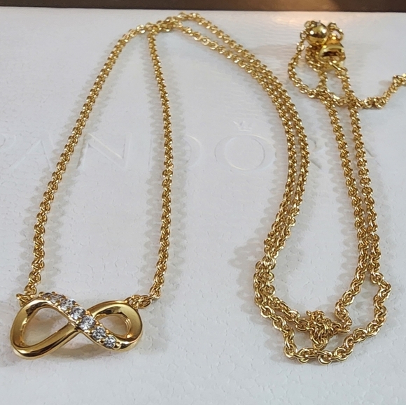 Pandora Sparkling Infinity Collier Necklace 14k gold plating - Picture 1 of 7